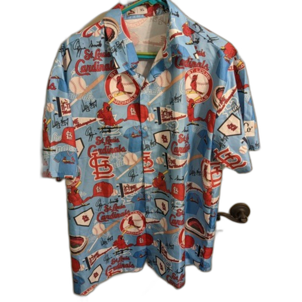 St Louis Cardinals Button Up Shirt Extra Large Adult Blue Baseball MLB Mens XL